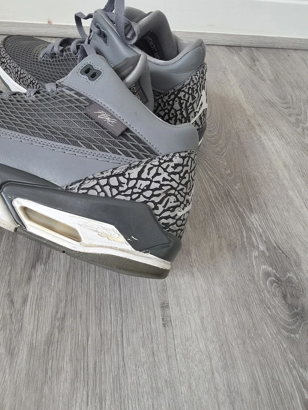 Jordan Flight Club 80s Gray Black Elephant Print Mid Top Sz 12